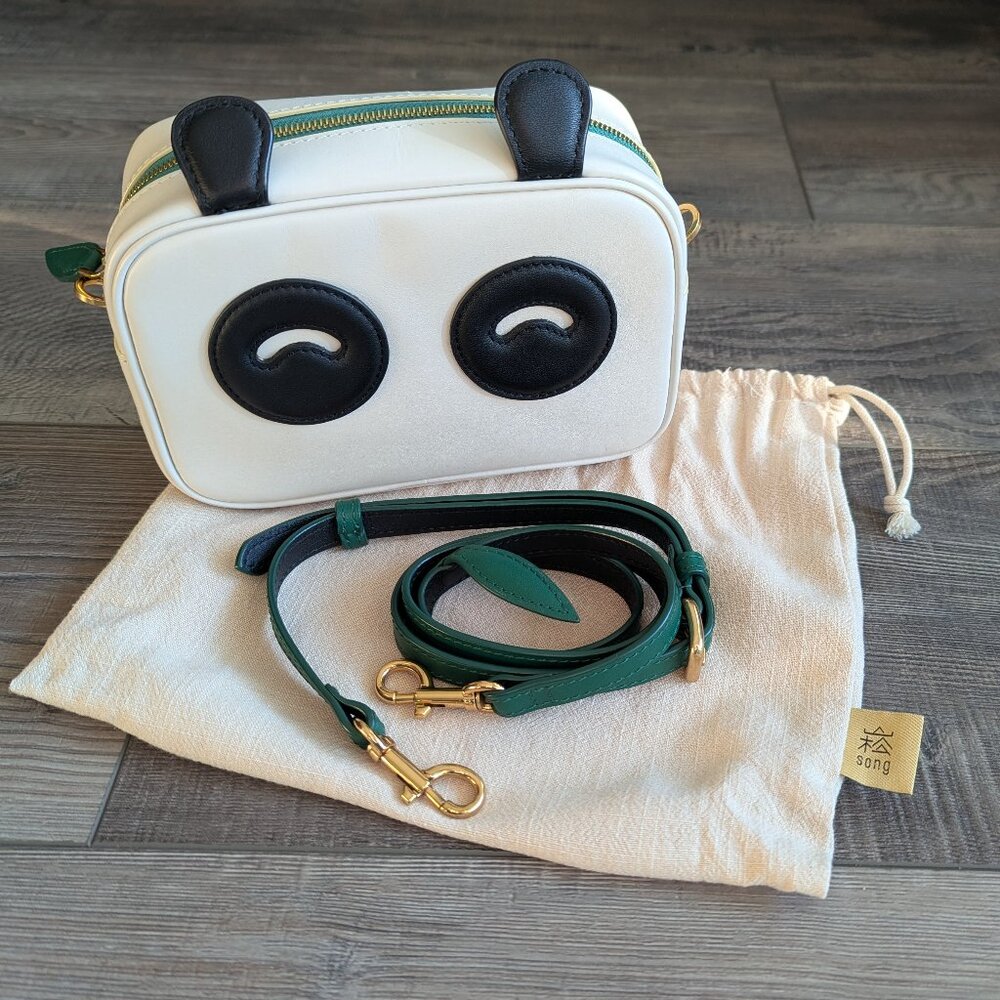 Songmont Leather Panda Small Crossbody Bag Animal Vintage Unique Black White - Picture 5 of 15